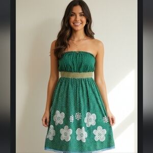 My Michelle Y2K Daisy Floral Green Butter Yellow Polka Dot A-Line Dress